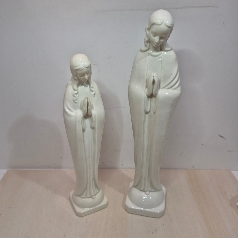Goebel Hummel Virgin Mary Madonna Figurine Set White Glazed West Germany 10" 8"